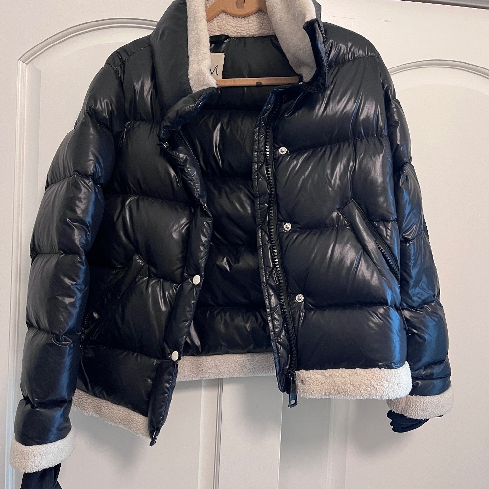 SAM Nylon Down Jacket with Shearling Trim S